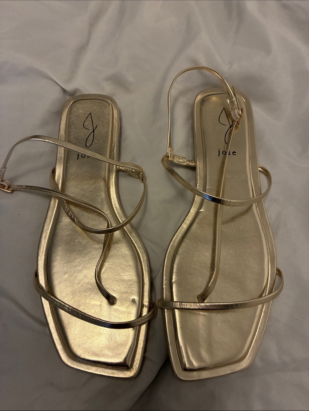 Joie Gold Strappy Square-Toe Flat Sandals